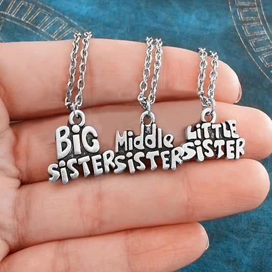 3pcs/set Family Necklace Big Middle And Small Sister Letter Pendant Necklace Jewelry