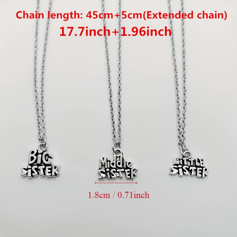 3pcs/set Family Necklace Big Middle And Small Sister Letter Pendant Necklace Jewelry