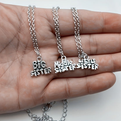 3pcs/set Family Necklace Big Middle And Small Sister Letter Pendant Necklace Jewelry