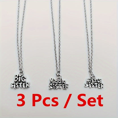 3pcs/set Family Necklace Big Middle And Small Sister Letter Pendant Necklace Jewelry