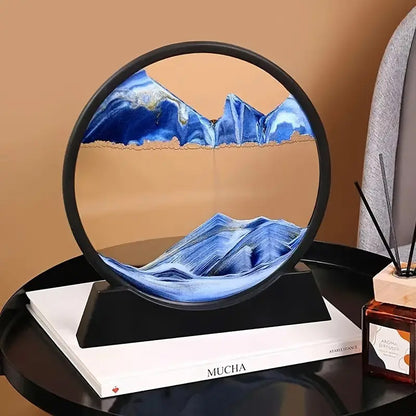 3D Quicksand Art Desktop - Relaxing Dynamic Sand Landscape, Blue/Black Fiberglass