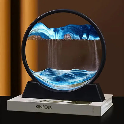 3D Quicksand Art Desktop - Relaxing Dynamic Sand Landscape, Blue/Black Fiberglass