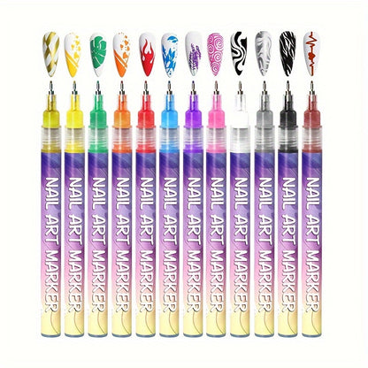 1 set Nail Doodle Pen, 12-color Acrylic Paint Pen, Nail Paint DIY Quick Drying Dot Stitching Pen, Precision 3D Doodle Nail Art Pen, Nail Art Pen Set, Quick Drying