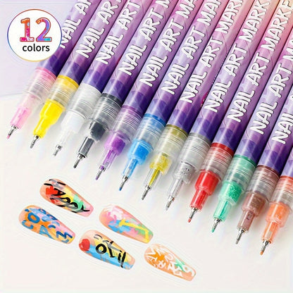 1 set Nail Doodle Pen, 12-color Acrylic Paint Pen, Nail Paint DIY Quick Drying Dot Stitching Pen, Precision 3D Doodle Nail Art Pen, Nail Art Pen Set, Quick Drying