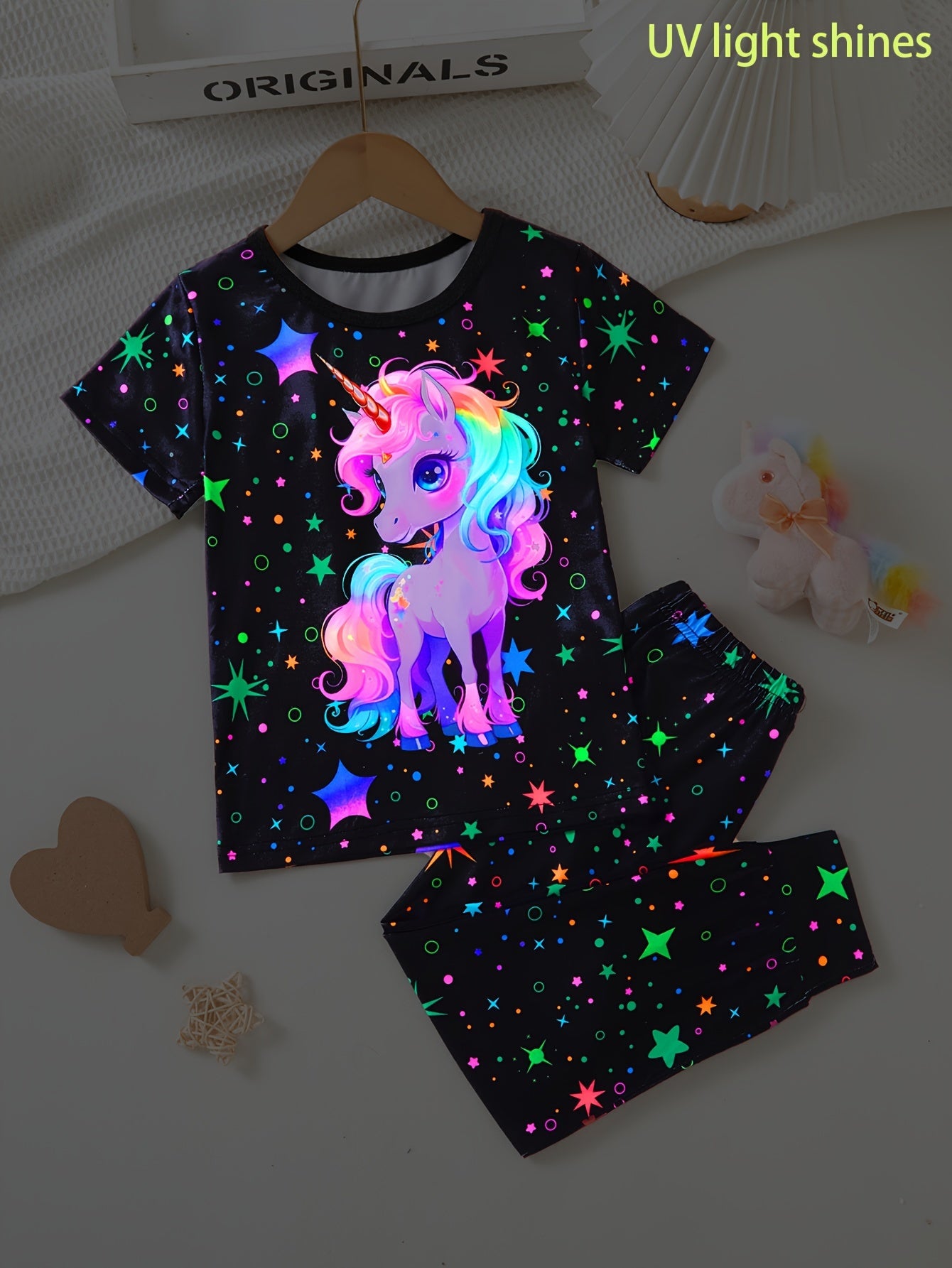 Girls 2pcs Set with Luminous Cute Unicorn Pattern Round