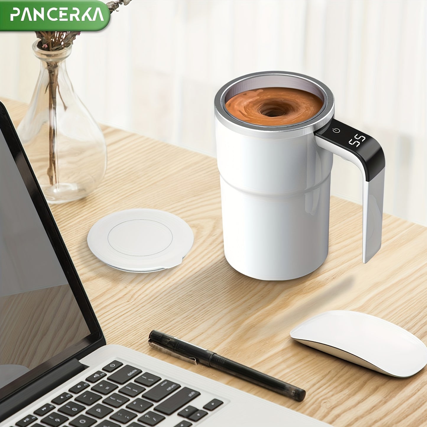 PANCERKA Rechargeable Self-Stirring Coffee Mug with Temperature Display - USB Charging,