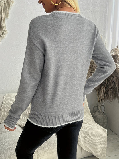 Snowflake Pattern Crew Neck Sweater, Elegant Long Sleeve Sweater For Fall & Winter, Women's Clothing