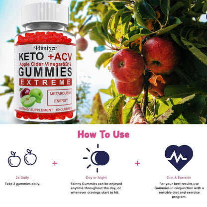 Keto Gummies-Apple Cider Vinegar Formulated With Pomegranate Beet Juice Powder B12 Vegan 60 Gummys,