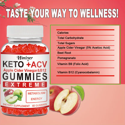 Keto Gummies-Apple Cider Vinegar Formulated With Pomegranate Beet Juice Powder B12 Vegan 60 Gummys,