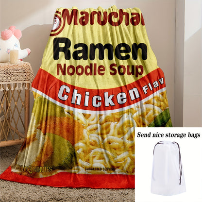 Maruchan Chicken Flavor Ramen Noodle Soup Graphic Blanket - Soft Comfortable Flannel Fleece, All-Season Chunky Knit Polyester Throw for Camping, Office Nap, Dorm Room, Gift - Machine Washable