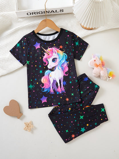 Girls 2pcs Set with Luminous Cute Unicorn Pattern Round