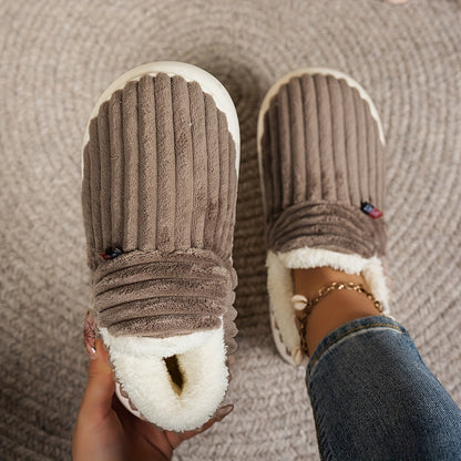 Thermal Solid Color Winter Slippers, Super Soft Slip On Flatform House Shoes, Cozy & Warm Plush Floor Slippers