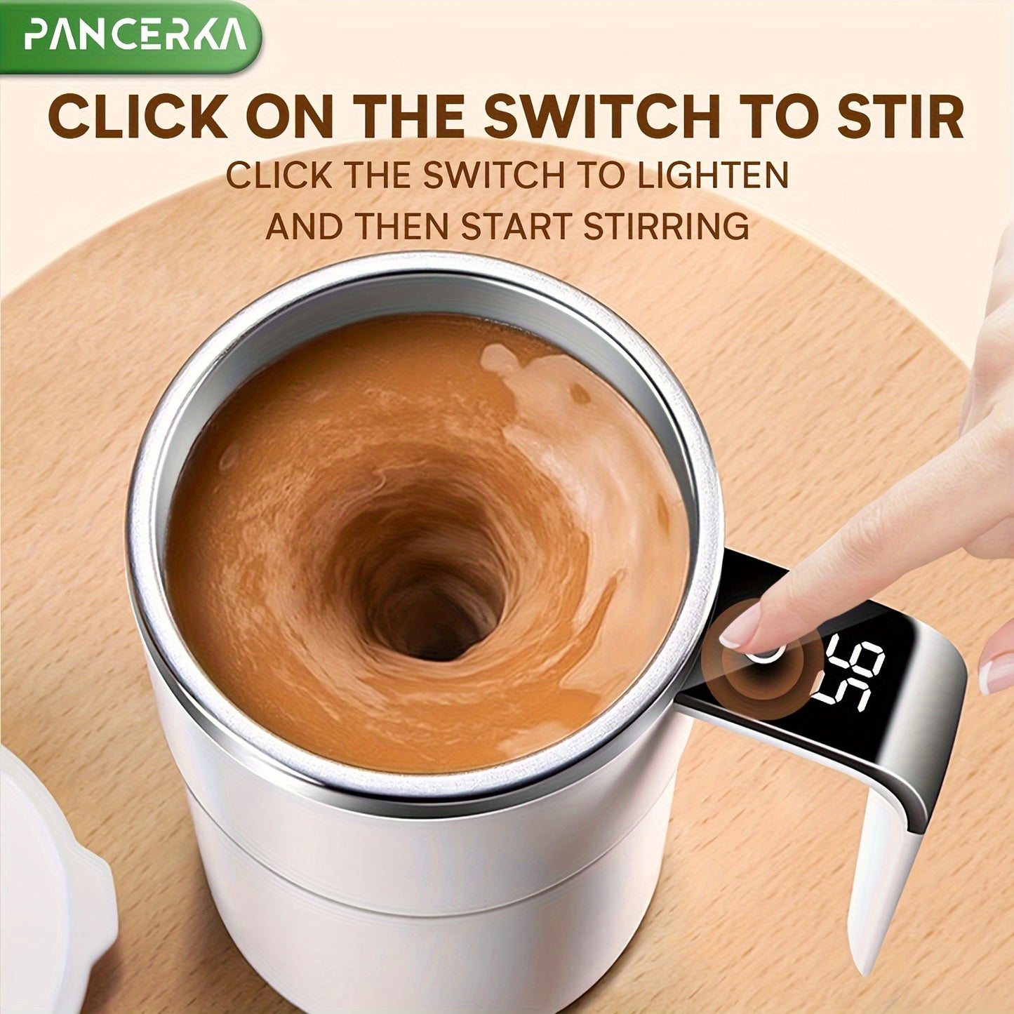 PANCERKA Rechargeable Self-Stirring Coffee Mug with Temperature Display - USB Charging,