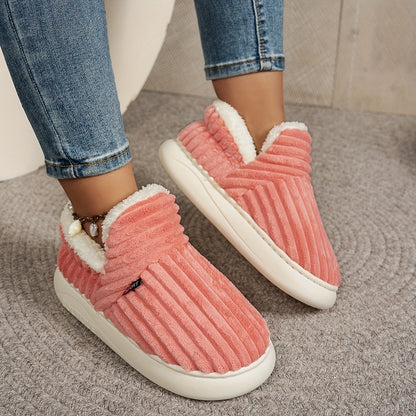 Thermal Solid Color Winter Slippers, Super Soft Slip On Flatform House Shoes, Cozy & Warm Plush Floor Slippers