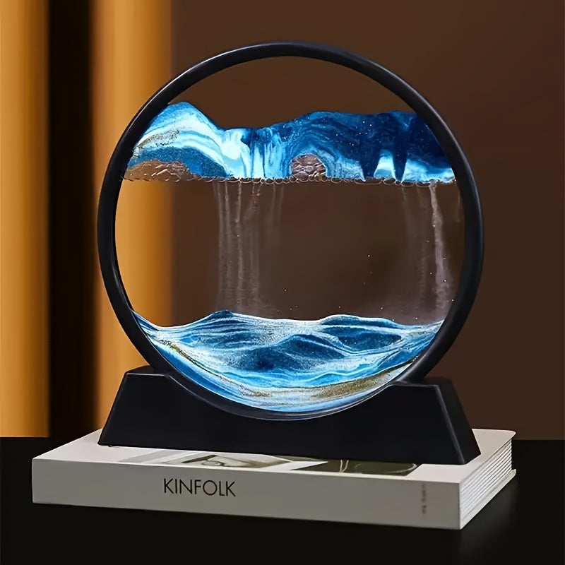 3D Quicksand Art Desktop - Relaxing Dynamic Sand Landscape, Blue/Black Fiberglass