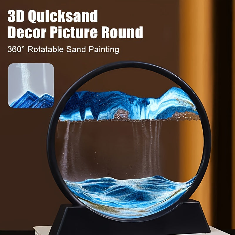 3D Quicksand Art Desktop - Relaxing Dynamic Sand Landscape, Blue/Black Fiberglass