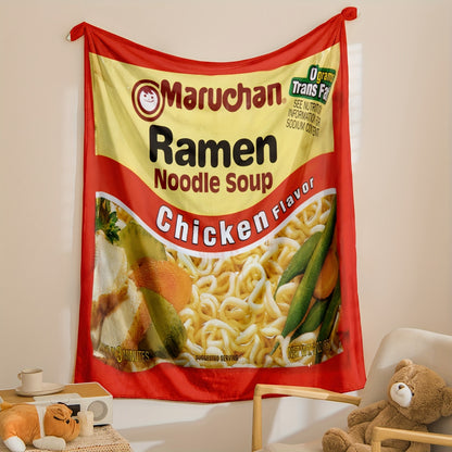 Maruchan Chicken Flavor Ramen Noodle Soup Graphic Blanket - Soft Comfortable Flannel Fleece, All-Season Chunky Knit Polyester Throw for Camping, Office Nap, Dorm Room, Gift - Machine Washable