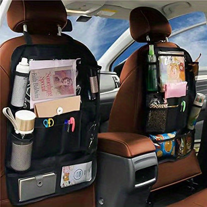 1pc Simple Black Multi Grid Seat Back Hanging Car Storage Bag, Multifunction Car Storage Bag For Car