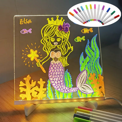 Acrylic Message Note Board Erasable USB Children‘s Drawing Board Bedroom Night Light Birthday Kids Gift