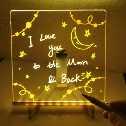 Acrylic Message Note Board Erasable USB Children‘s Drawing Board Bedroom Night Light Birthday Kids Gift