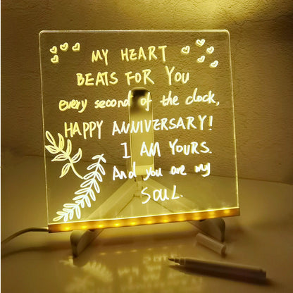 Acrylic Message Note Board Erasable USB Children‘s Drawing Board Bedroom Night Light Birthday Kids Gift