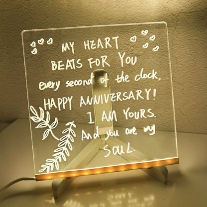 Acrylic Message Note Board Erasable USB Children‘s Drawing Board Bedroom Night Light Birthday Kids Gift