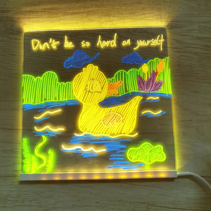 Acrylic Message Note Board Erasable USB Children‘s Drawing Board Bedroom Night Light Birthday Kids Gift