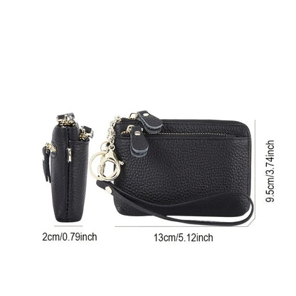 Royal Bagger Fashion Short Wallet for Women Genuine Cow Leather Cute Clutch Bag Zipper Coin Purse Card Holder with Key Chain