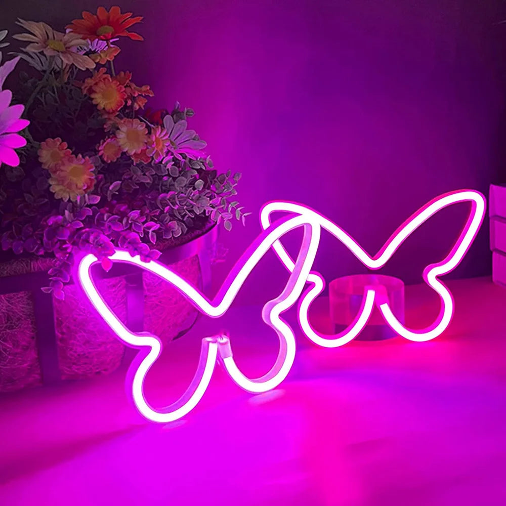 Butterfly Neon Sign  Powered Cat LED Neon Light Skull Neon Lamp Wall Art Decor for Home Bedroom Birthday Gift Wedding