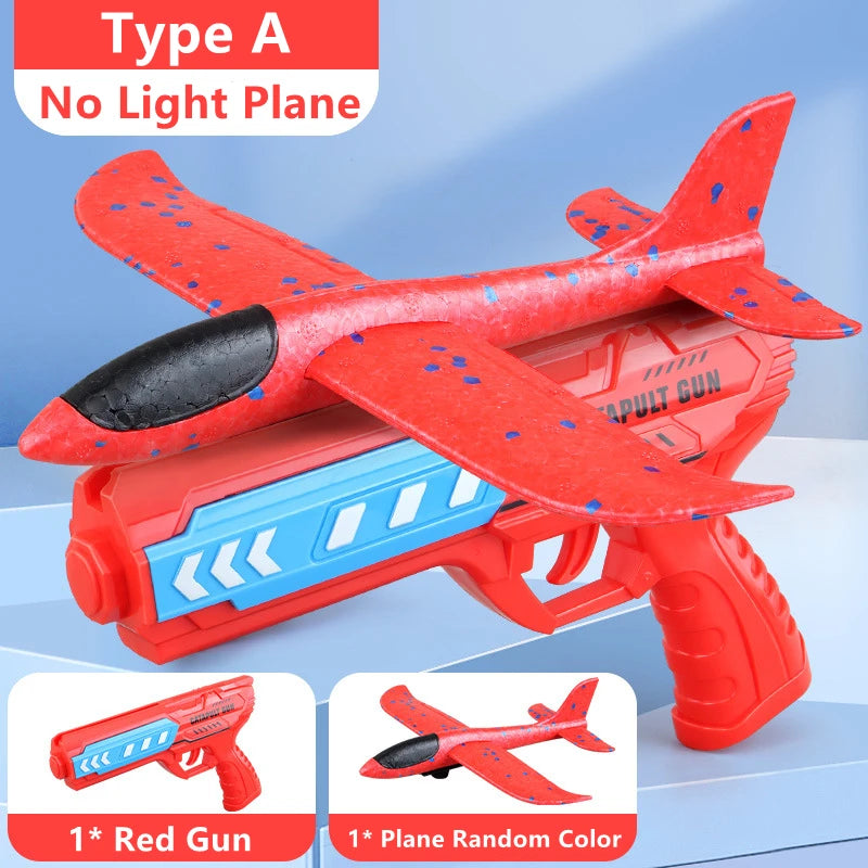 Kids Airplane Launcher Toys 12.2'' LED Foam Glider Catapult Gun Plane Toy for kids