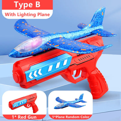 Kids Airplane Launcher Toys 12.2'' LED Foam Glider Catapult Gun Plane Toy for kids