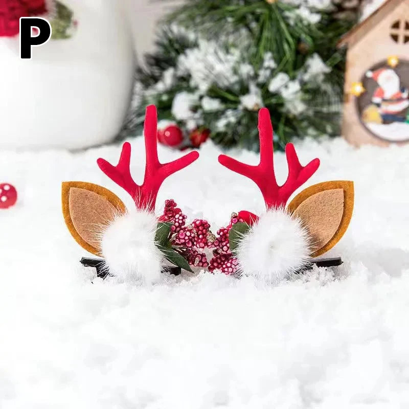 Christmas Antler Hair Clips Deer Ear Hairpins Festivals Christmas Headbands Pine Cones Hair Ball