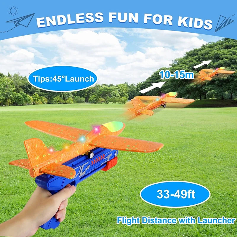 Kids Airplane Launcher Toys 12.2'' LED Foam Glider Catapult Gun Plane Toy for kids