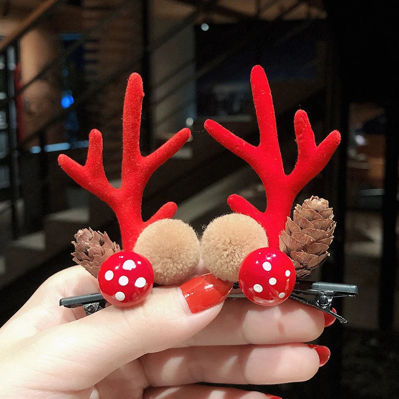 Christmas Antler Hair Clips Deer Ear Hairpins Festivals Christmas Headbands Pine Cones Hair Ball