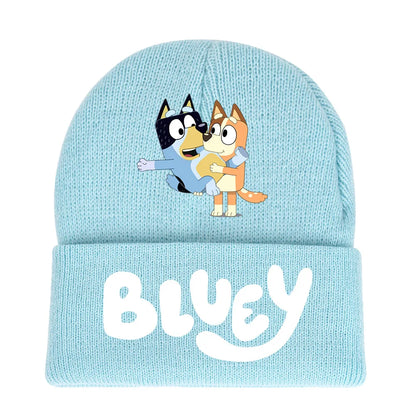 Bluey cartoon hat light blue  & black knitted cap