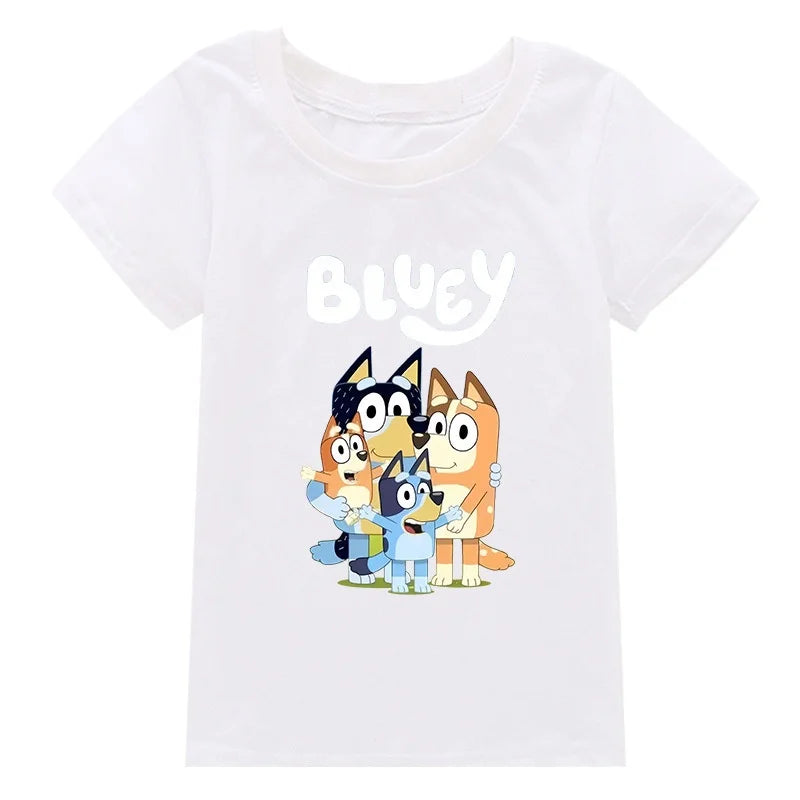 New Bluey Family Summer Short-Sleeved T-Shirt Children's Clothing Boys And Girl Clothes Short-Sleeved T-Shirt