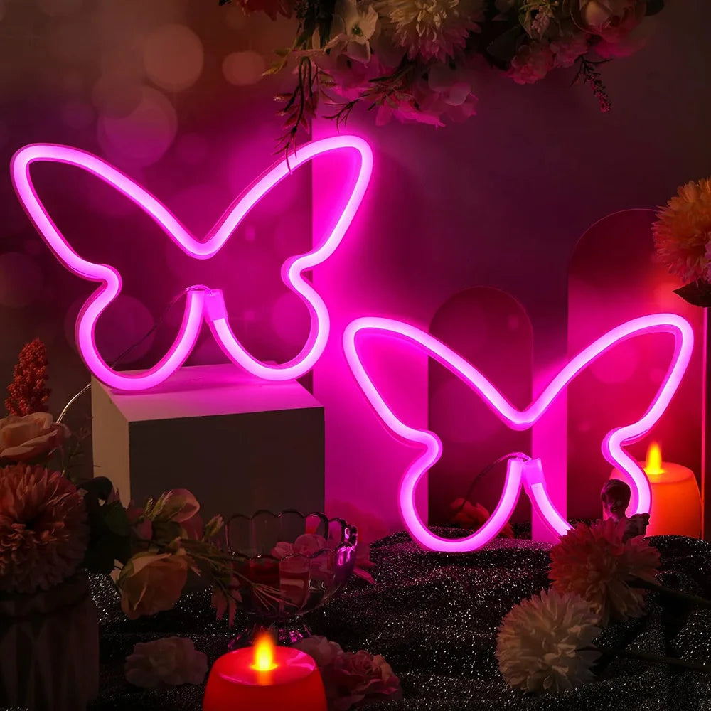 Butterfly Neon Sign  Powered Cat LED Neon Light Skull Neon Lamp Wall Art Decor for Home Bedroom Birthday Gift Wedding