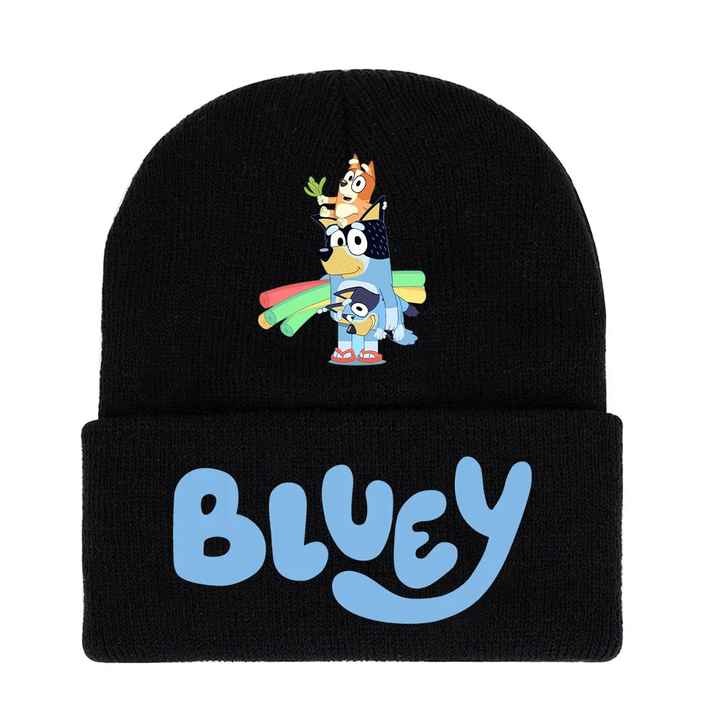 Bluey cartoon hat light blue  & black knitted cap