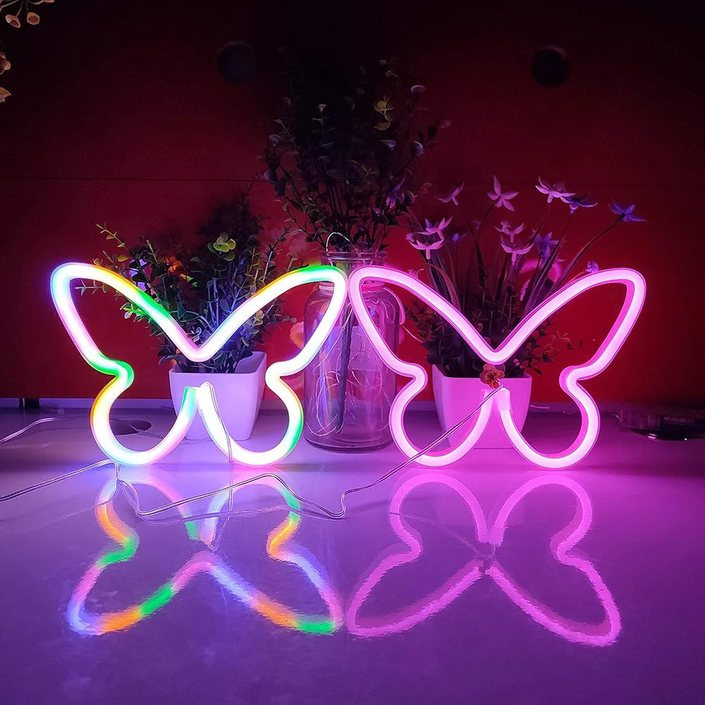 Butterfly Neon Sign  Powered Cat LED Neon Light Skull Neon Lamp Wall Art Decor for Home Bedroom Birthday Gift Wedding