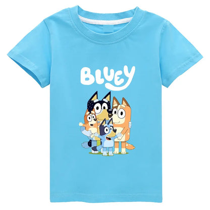 New Bluey Family Summer Short-Sleeved T-Shirt Children's Clothing Boys And Girl Clothes Short-Sleeved T-Shirt