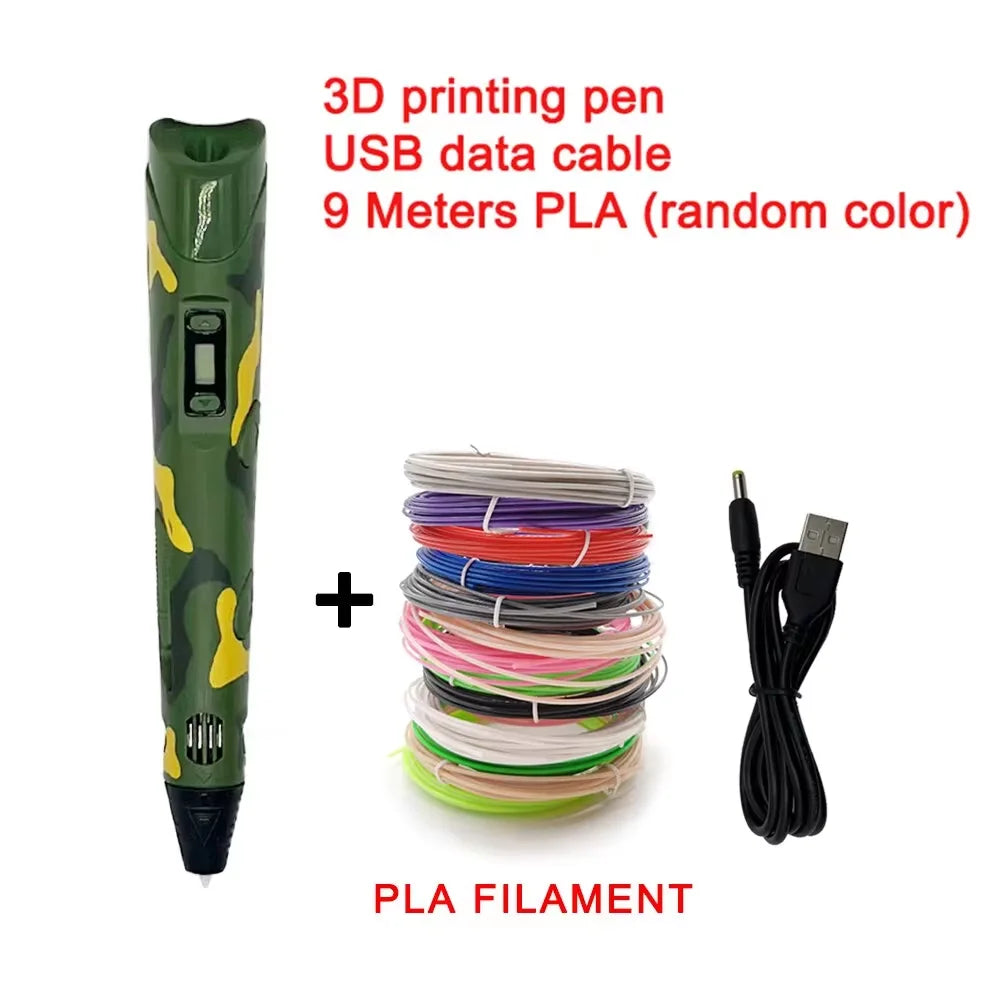 3D Printing Pen with 9M PLA Consumables High-Temperature 3D Graffiti Tool Intelligent Toy Christmas