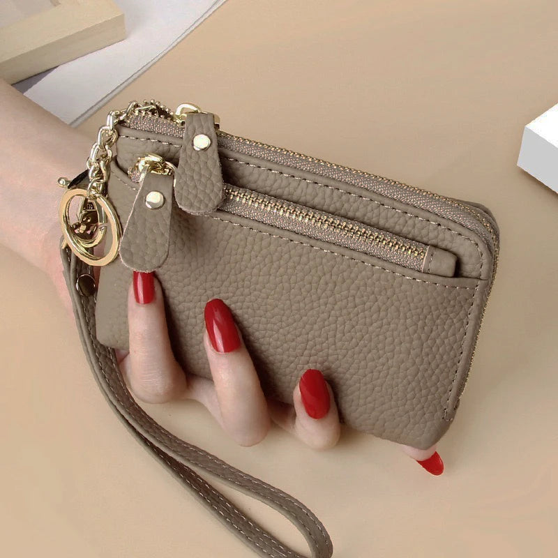 Royal Bagger Fashion Short Wallet for Women Genuine Cow Leather Cute Clutch Bag Zipper Coin Purse Card Holder with Key Chain