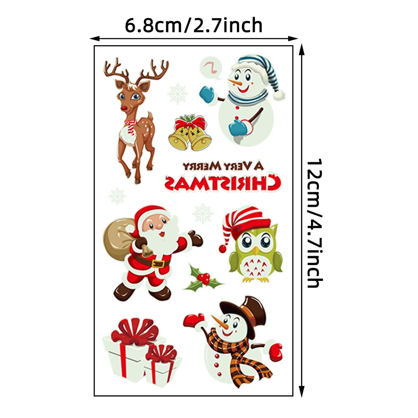 10 Sheets Christmas Luminous Tattoo Stickers,Cartoon Snowman Christmas Patterns,Glow In The Dark Waterproof Temporary Tattoos