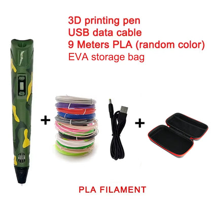 3D Printing Pen with 9M PLA Consumables High-Temperature 3D Graffiti Tool Intelligent Toy Christmas