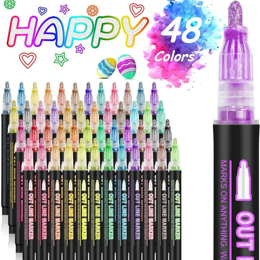 8/12/24/36/48 colors Double-line Outline pen contour pen Dream flash pen Metal color marker DIY handbook fluorescent marker