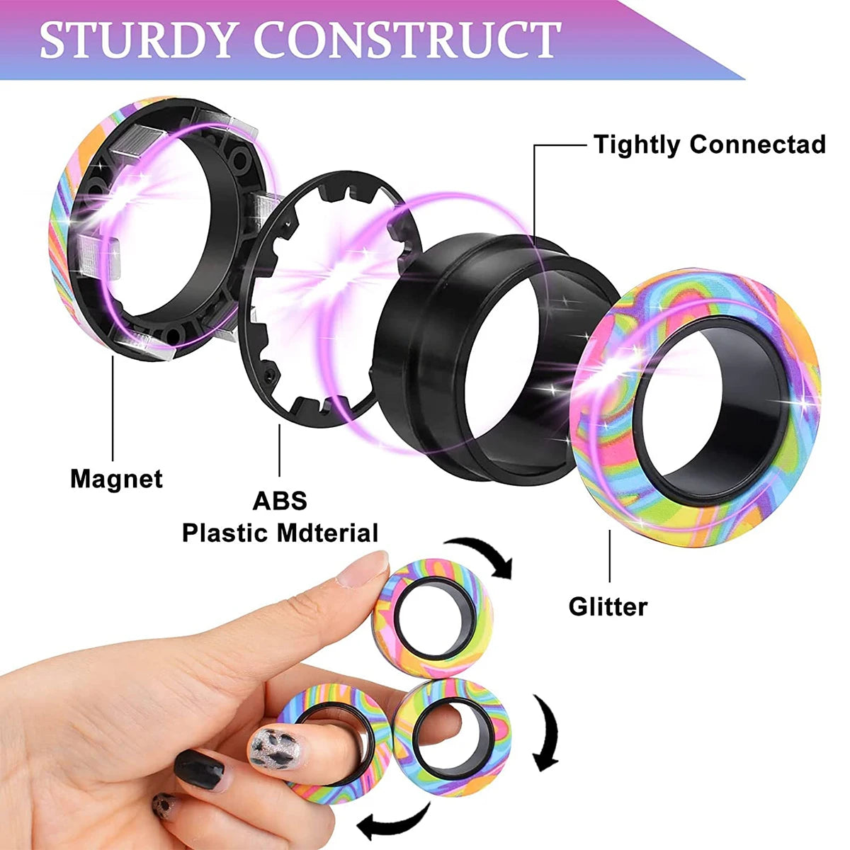 3Pcs Magnetic Rings Fidget Toy Set Adult Fidget Magnets Spinner Rings Fidget Pack Great Gift for Adults Teens Kids