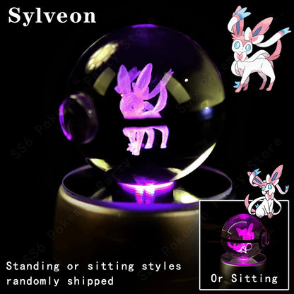 Pokemon Crystal Ball 3D Pikachu Gengar Mew Mewtwo Lamp Base Pokeball Crystal Pokemon Glass Ball Figure Night Light