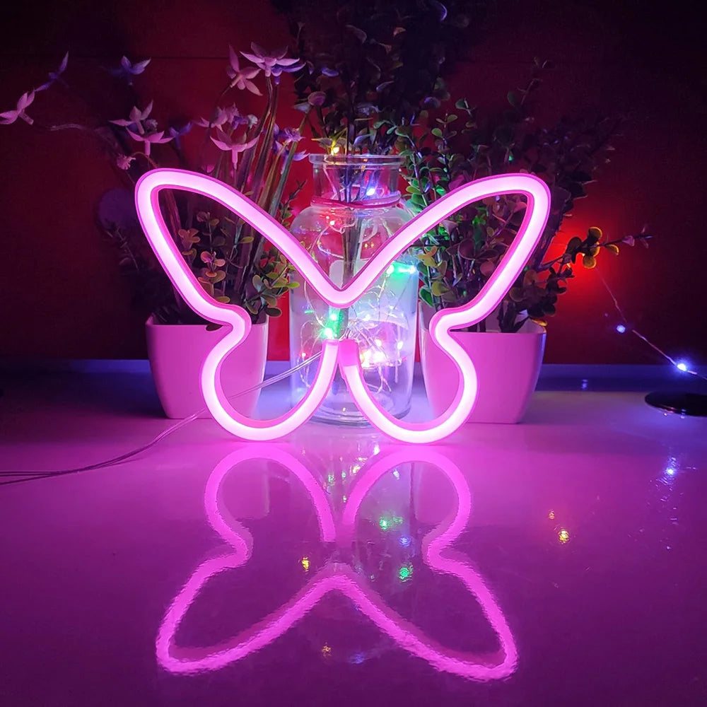 Butterfly Neon Sign  Powered Cat LED Neon Light Skull Neon Lamp Wall Art Decor for Home Bedroom Birthday Gift Wedding