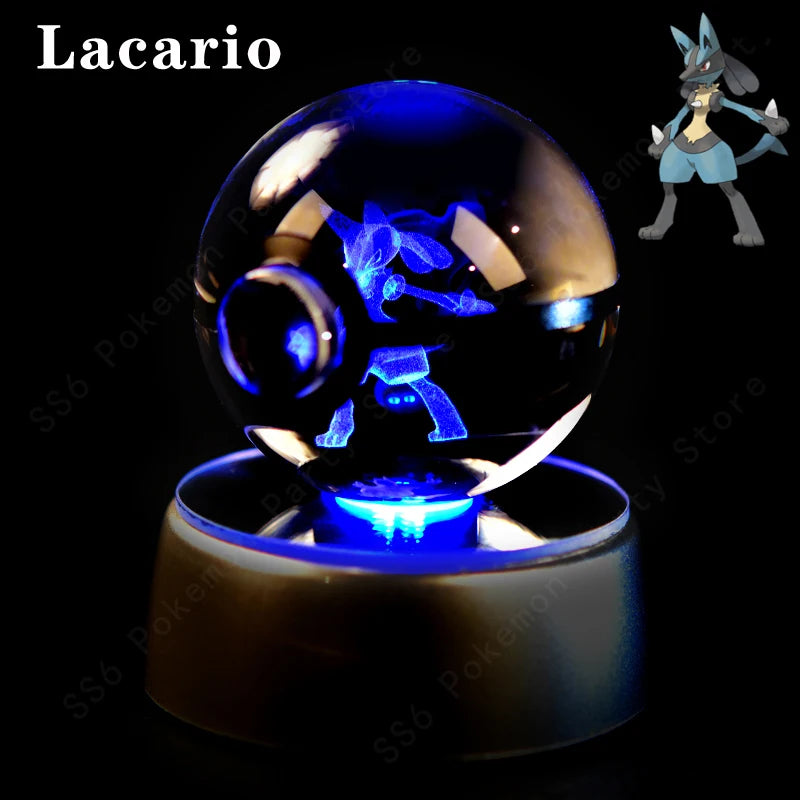 Pokemon Crystal Ball 3D Pikachu Gengar Mew Mewtwo Lamp Base Pokeball Crystal Pokemon Glass Ball Figure Night Light