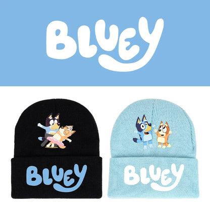 Bluey cartoon hat light blue  & black knitted cap